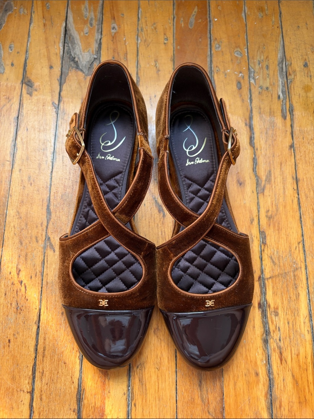 Sam Edelman Brown Velvet and Cross-Strap Flats